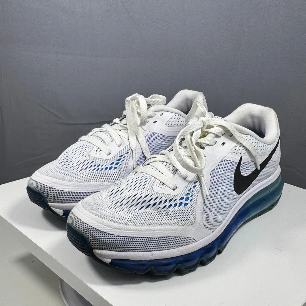 Nike Air Max 2014 Running Shoes Mens 10 White Blue Black 621077-104 Mesh Low Top